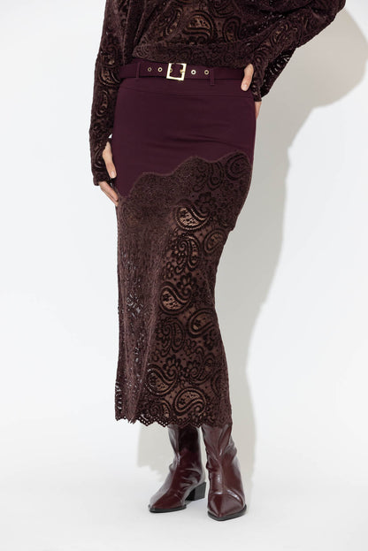 Burgundy Ponte Lace Skirt
