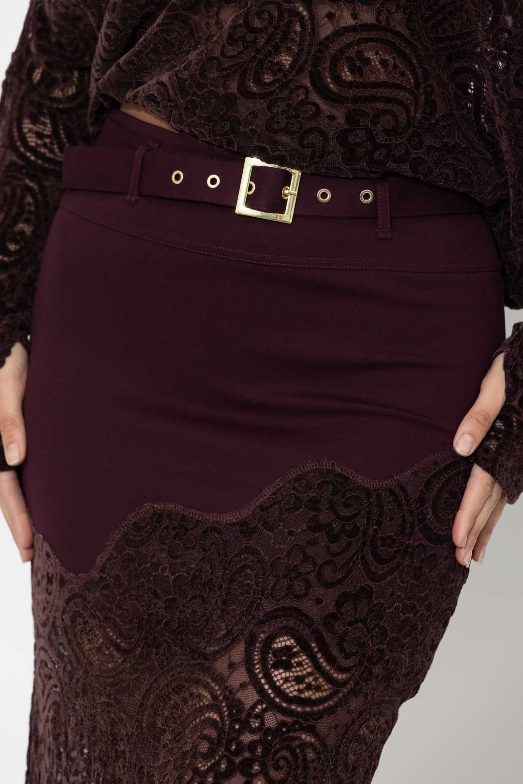 Burgundy Ponte Lace Skirt