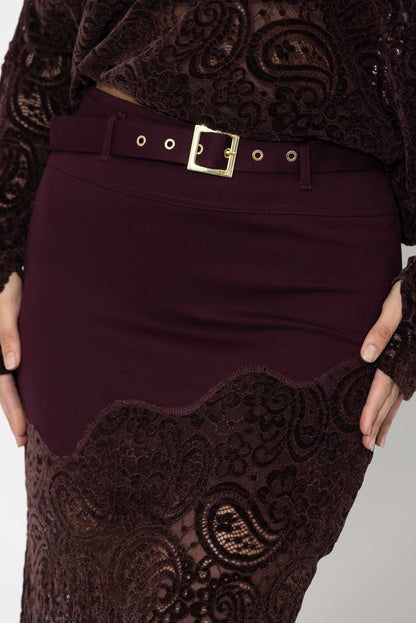 Burgundy Ponte Lace Skirt