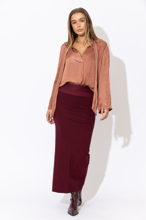 Burgundy Ponte Waist Shaper Miracle Skirt