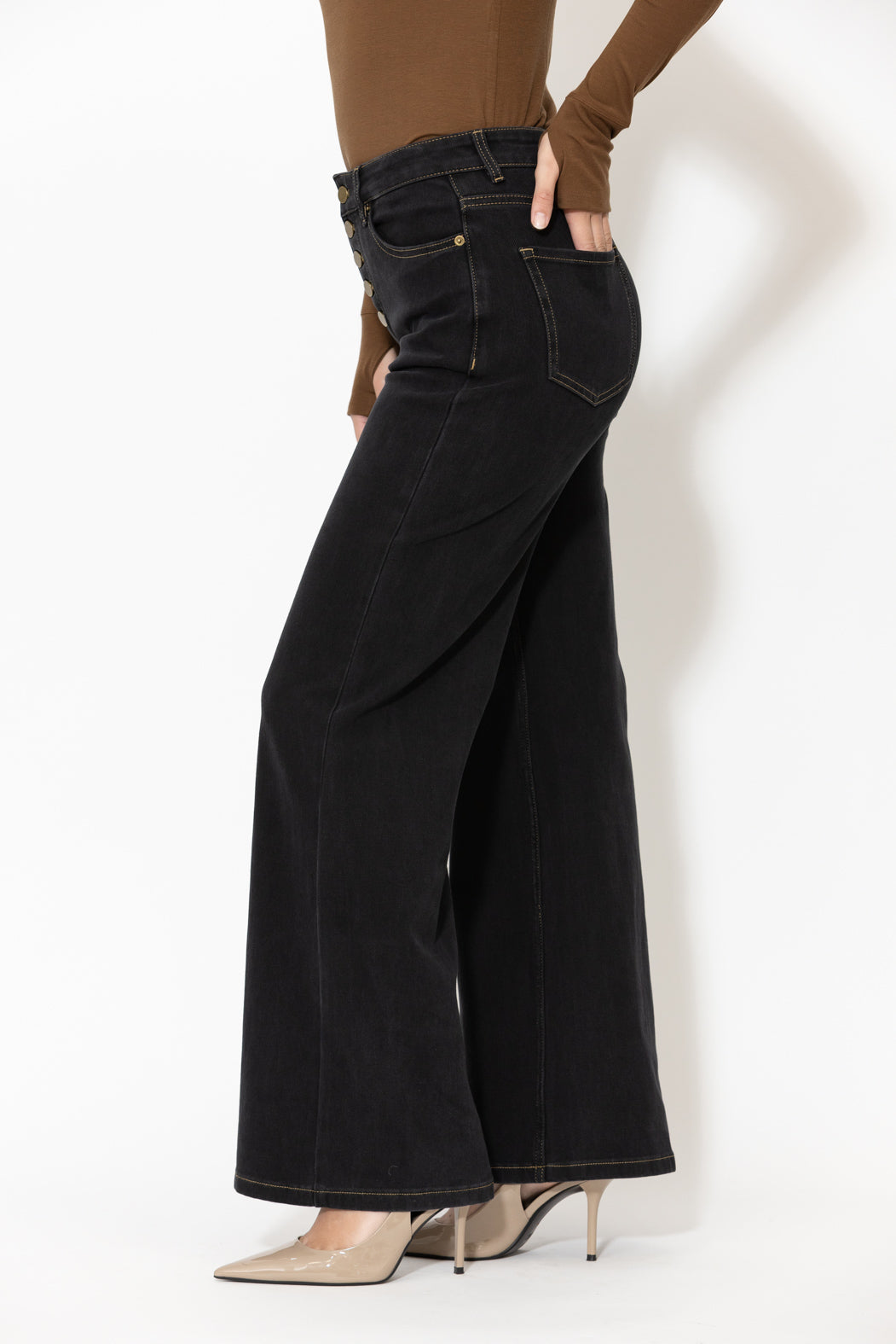 Black Button Front Jean