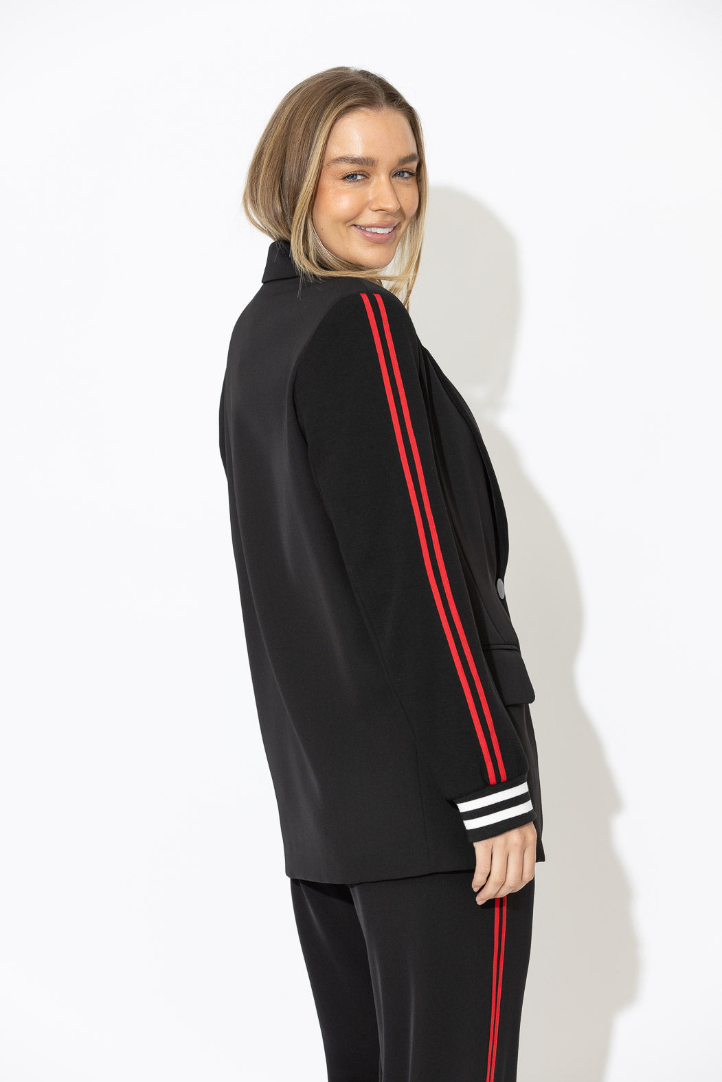 Black Euro Stripe Boyfriend Blazer