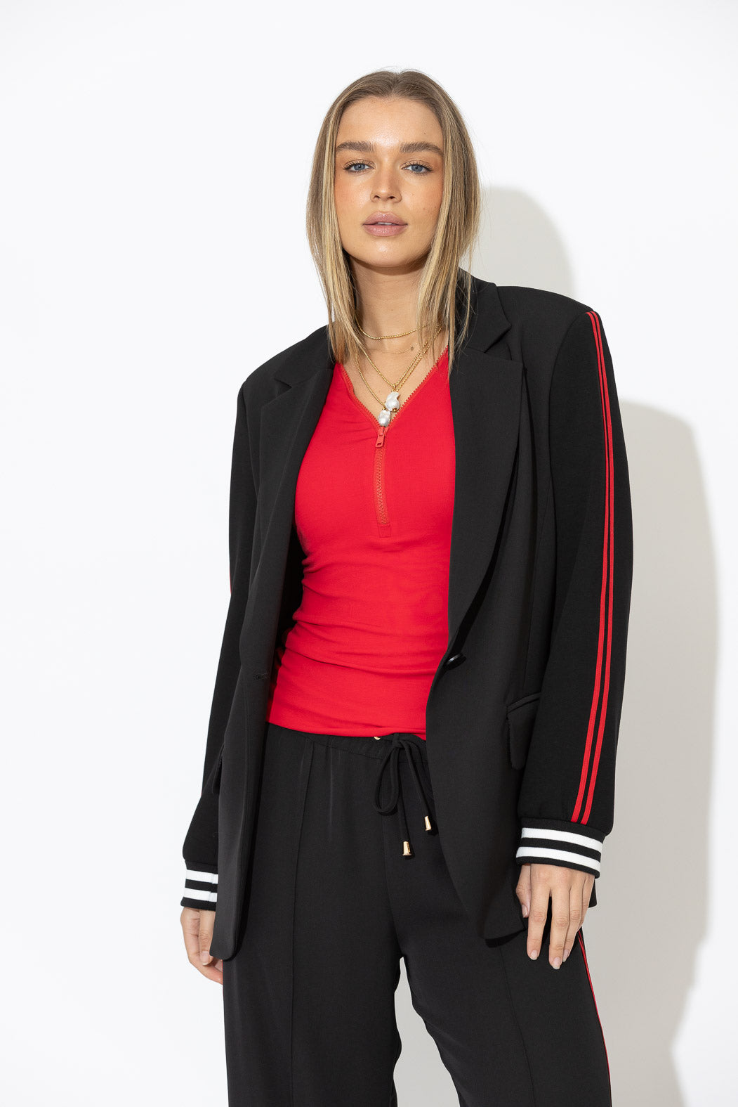 Black Euro Stripe Boyfriend Blazer