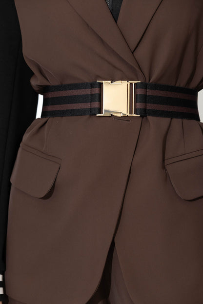 Brown Stripe Elasticated Belt