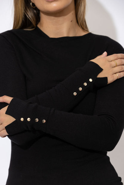 Black Fine Knit Drape Top