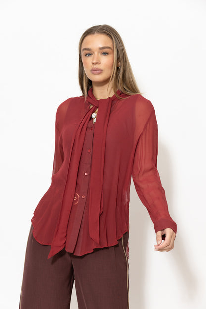 Burgundy Viscose Scarf Shirt