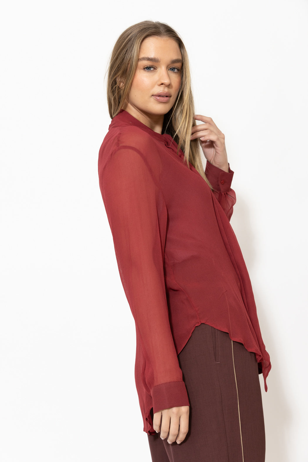Burgundy Viscose Scarf Shirt