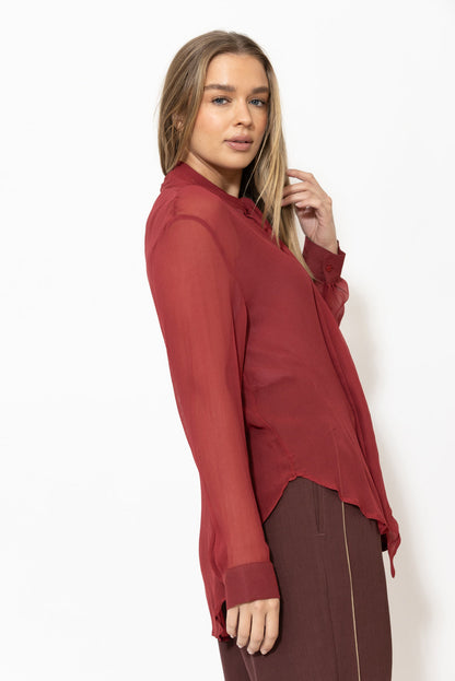 Burgundy Viscose Scarf Shirt