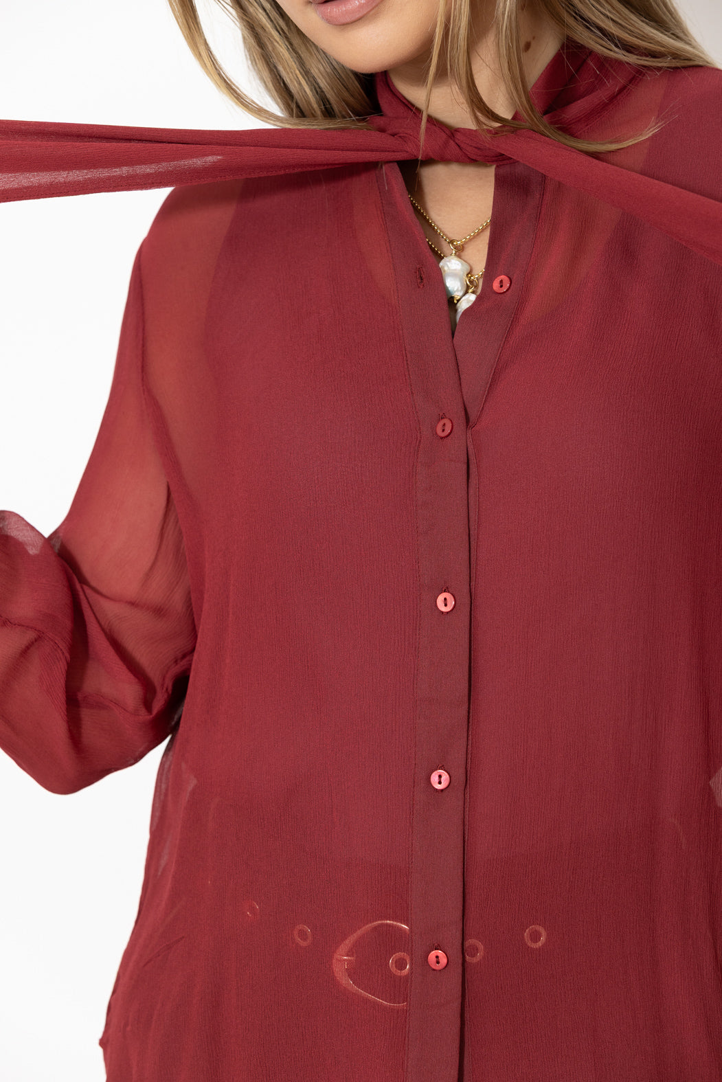 Burgundy Viscose Scarf Shirt