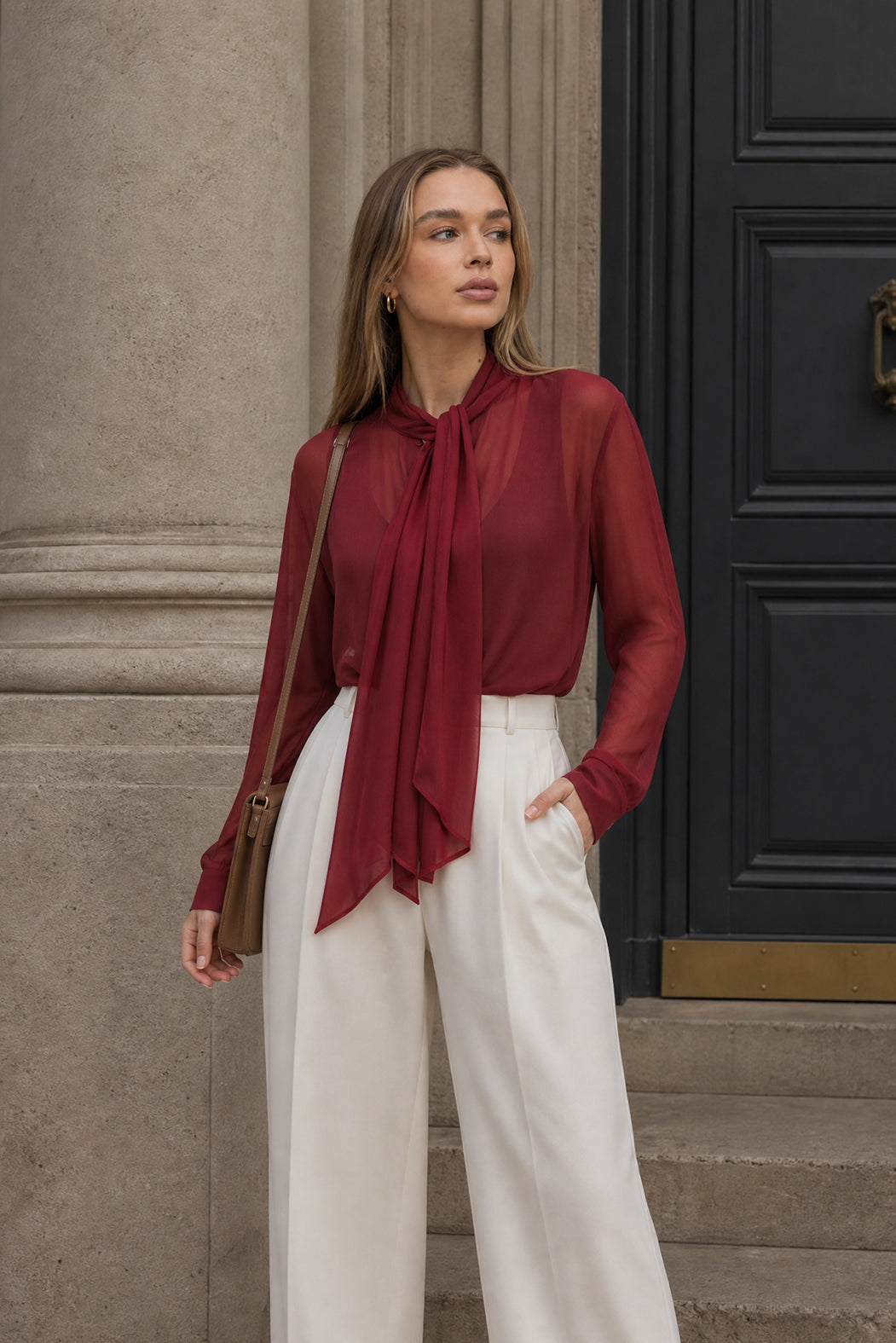 Burgundy Viscose Scarf Shirt