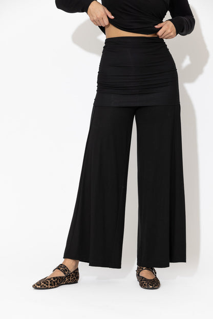 Black Tencel Roll Top Pant