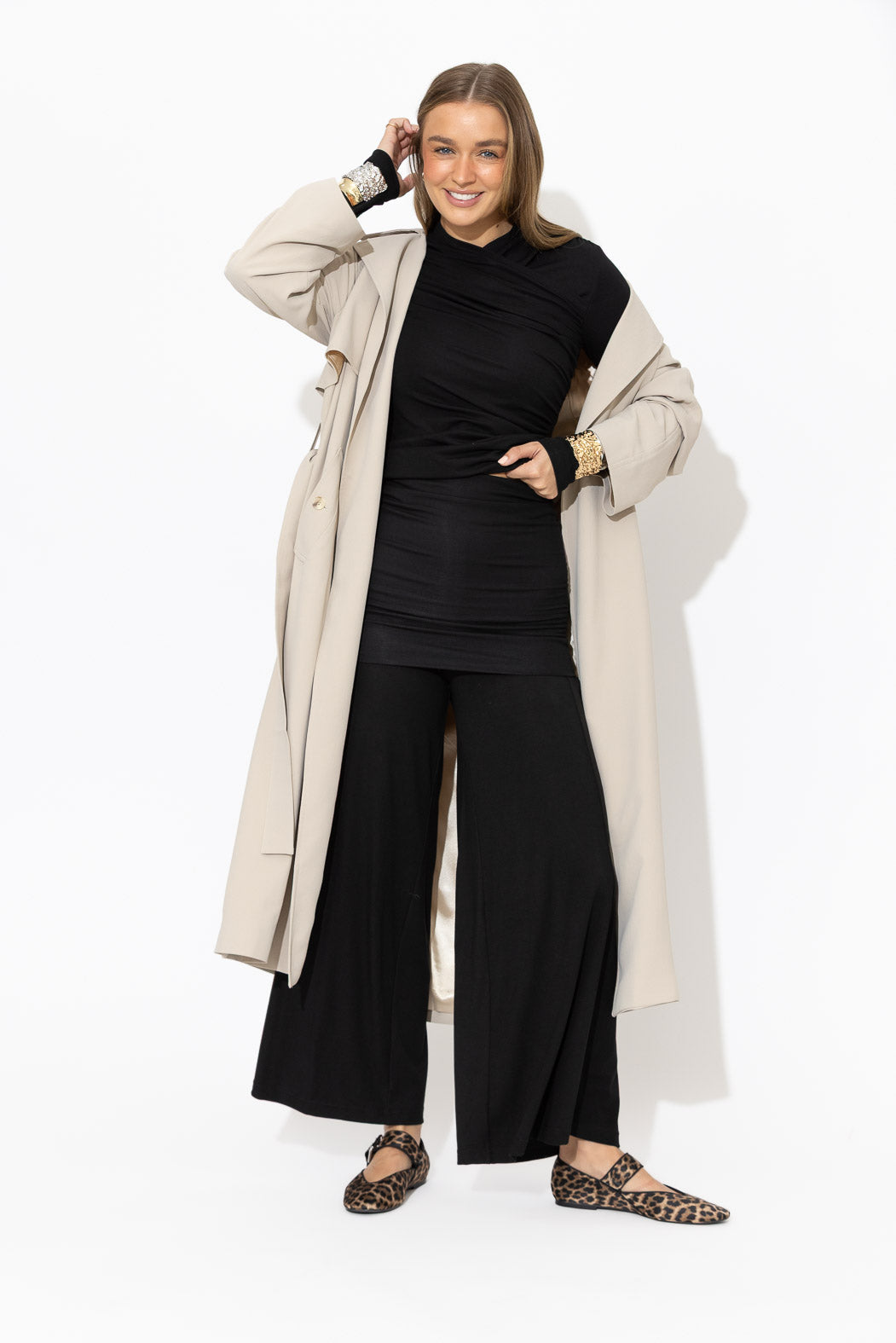 Black Tencel Roll Top Pant