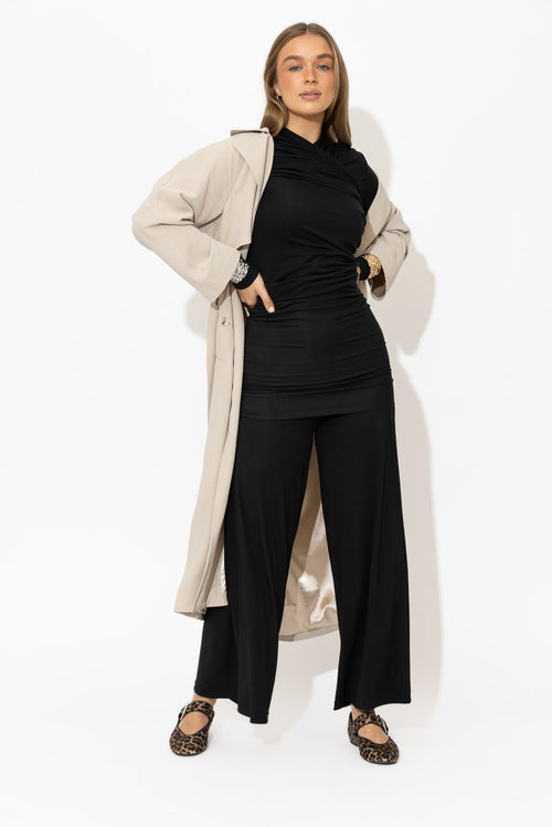 Black Tencel Roll Top Pant