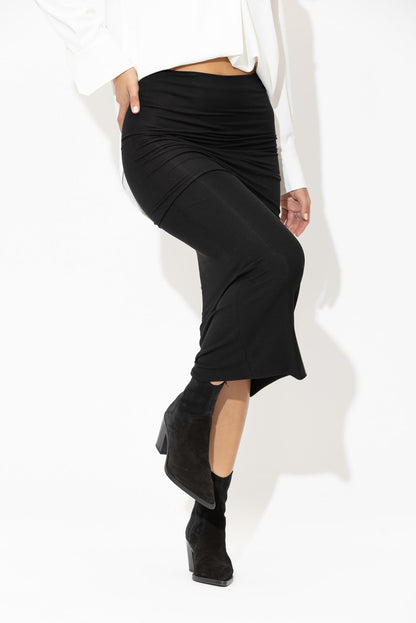 Black Tencel Roll Top Skirt