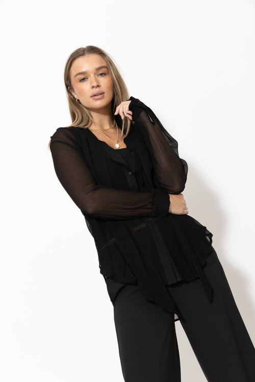 Black Viscose Scarf Shirt