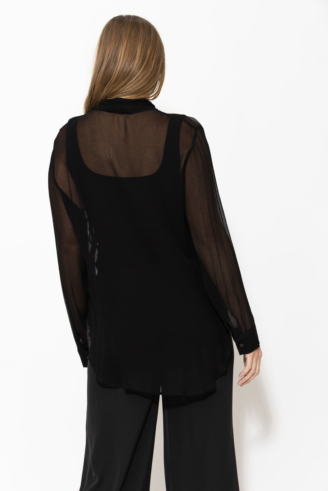 Black Viscose Scarf Shirt