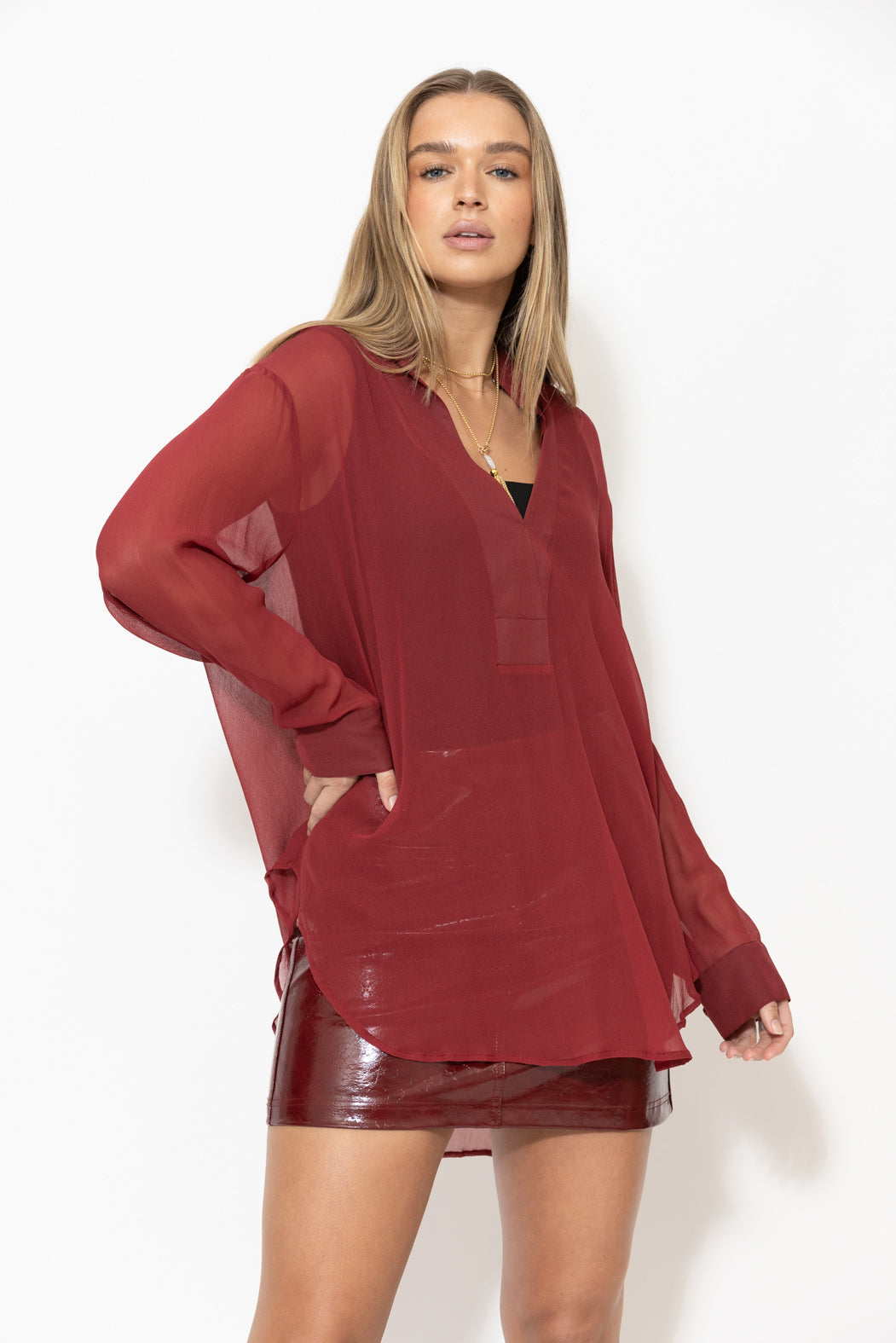 Burgundy Viscose Oversized Blogger Shirt