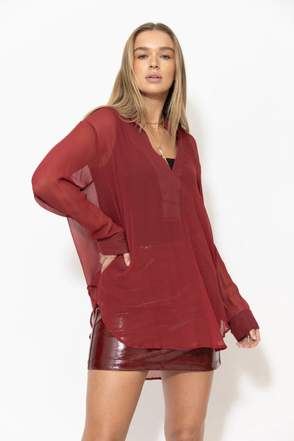Burgundy Viscose Oversized Blogger Shirt