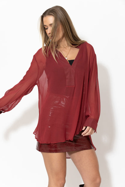 Burgundy Viscose Oversized Blogger Shirt