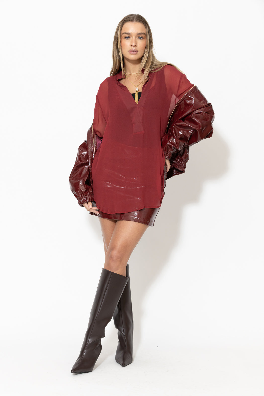 Burgundy Viscose Oversized Blogger Shirt