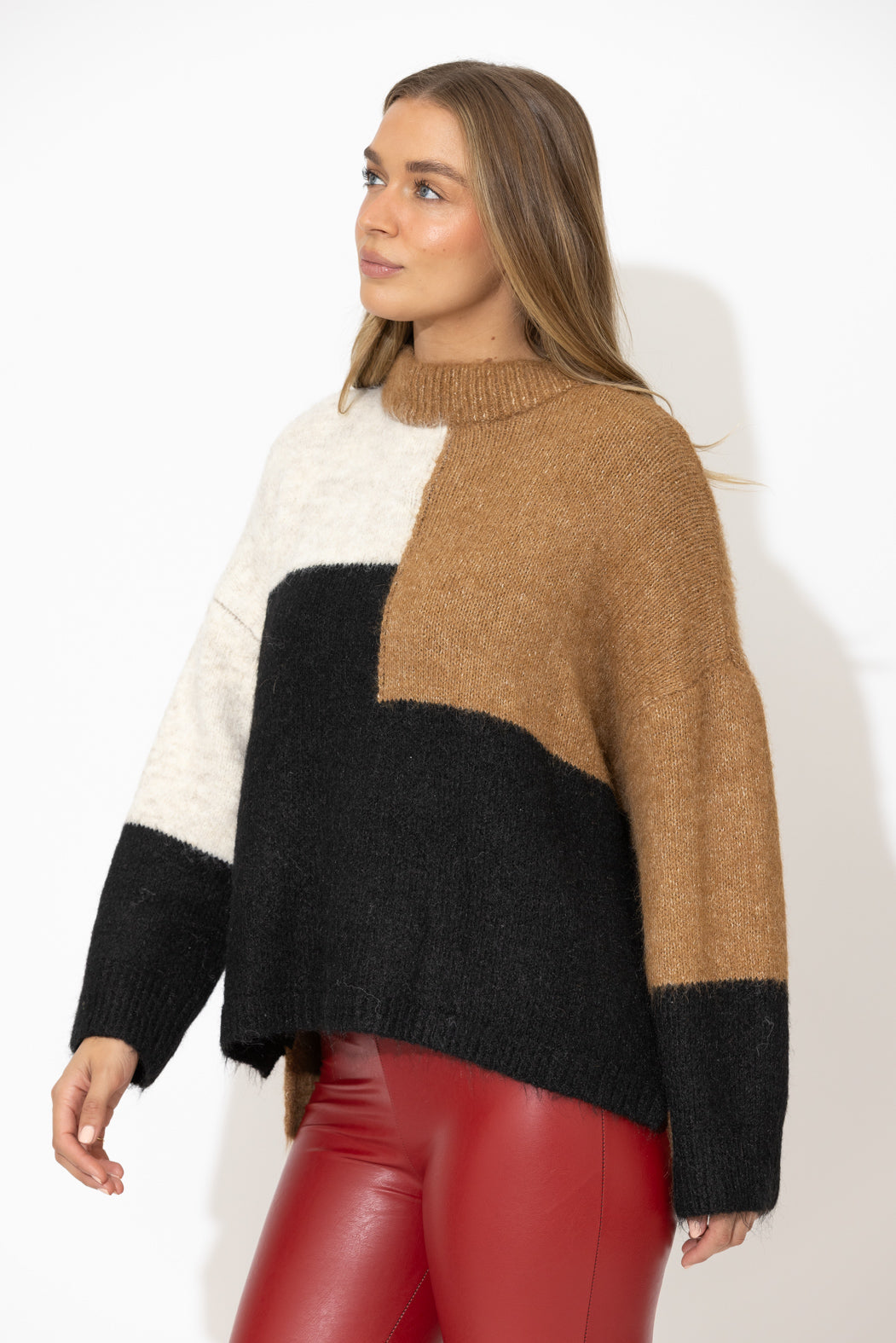 Camel Fluffy Patchwork Jumper