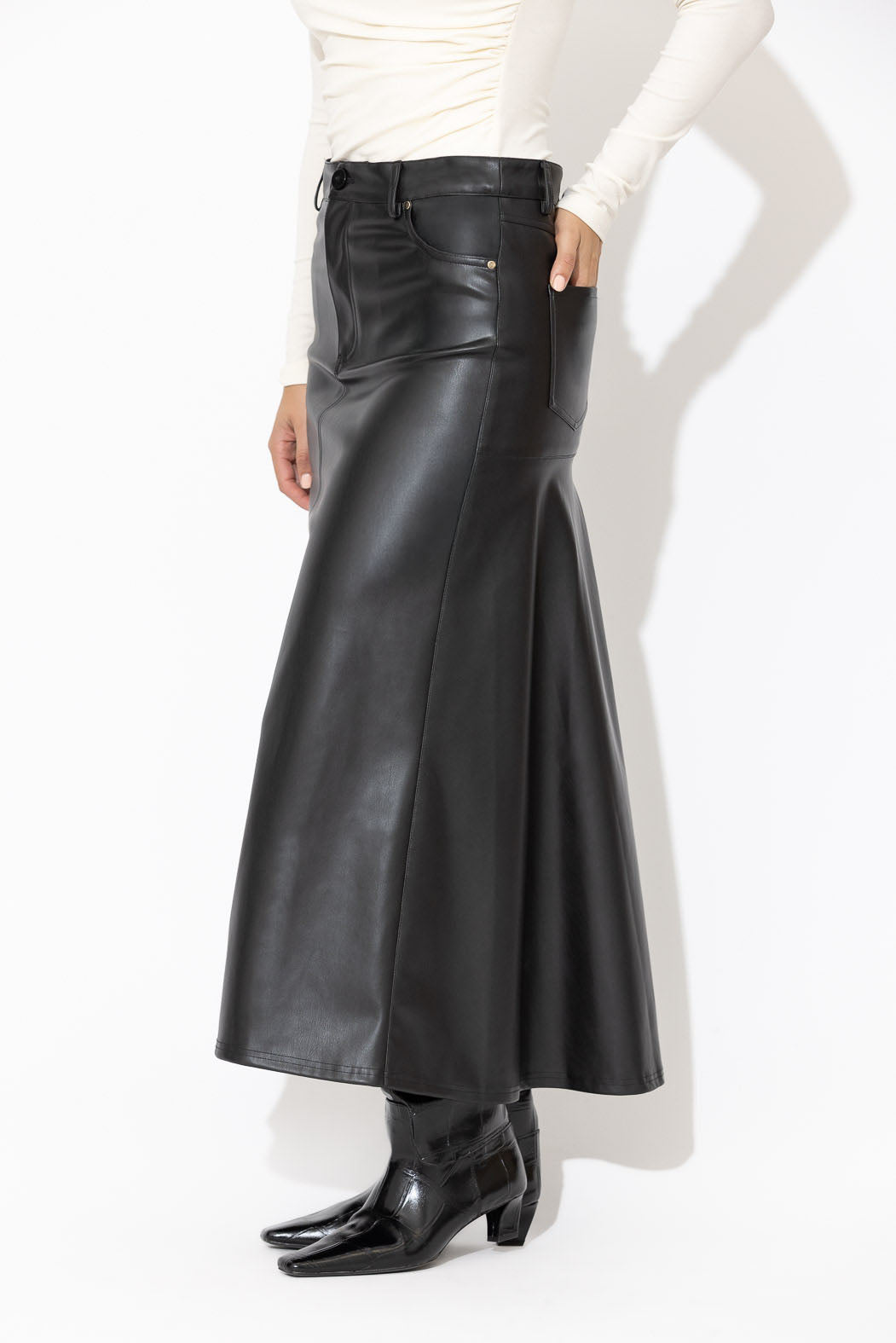Black Faux Leather Ocean Skirt