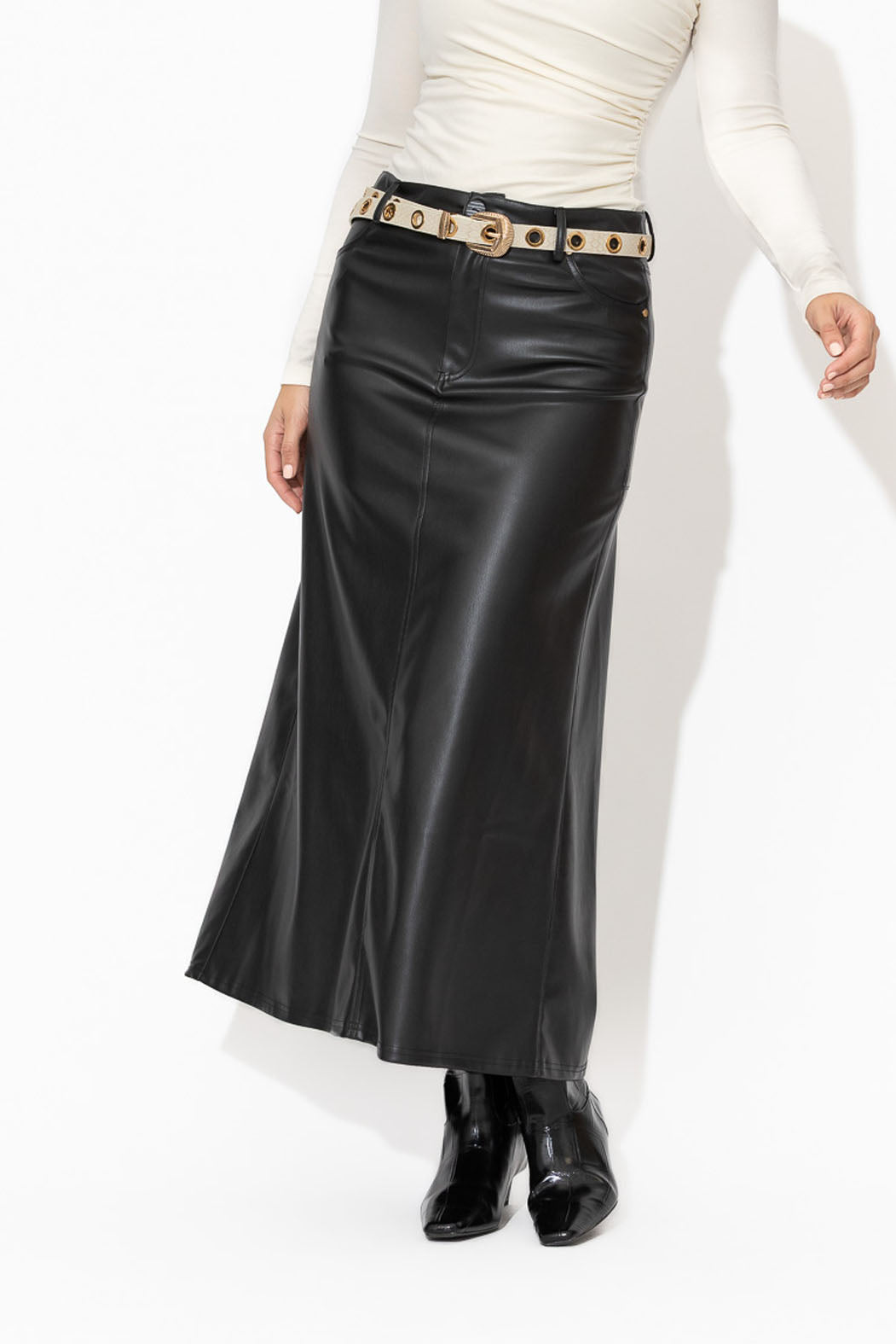 Black Faux Leather Ocean Skirt