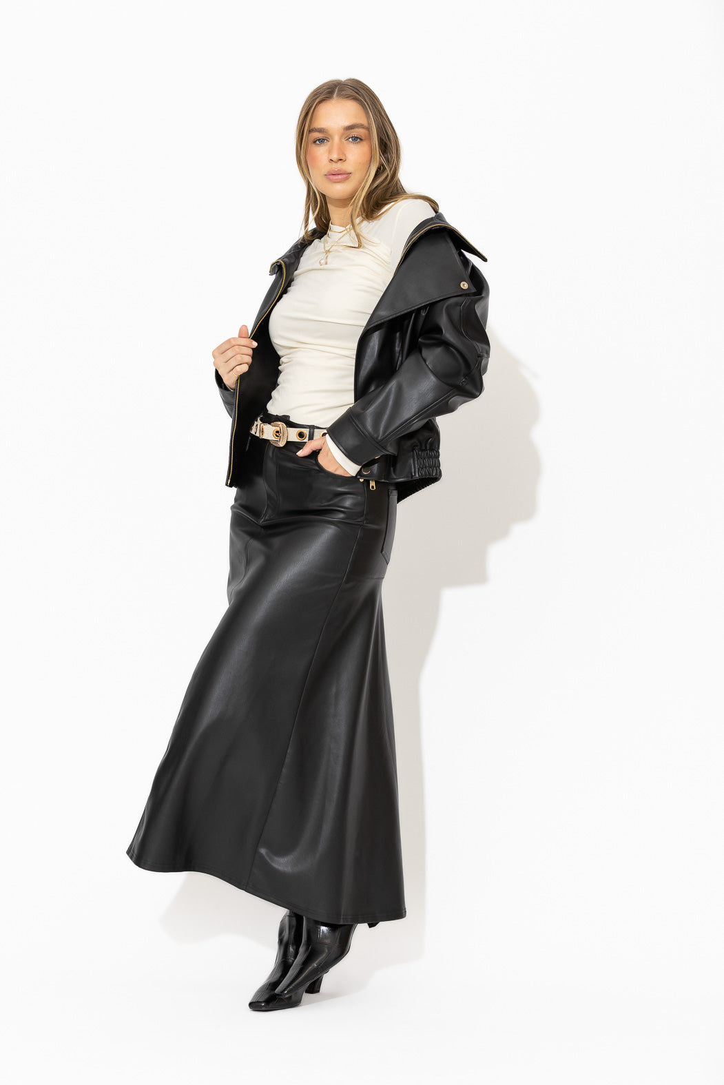 Black Faux Leather Ocean Skirt