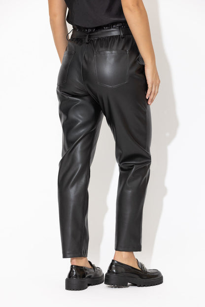Black Faux Leather Paperbag Pant