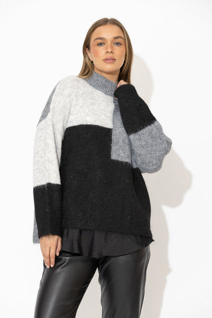 Charcoal Fluffy Patchwork Jumper