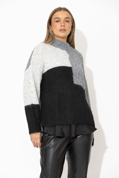 Charcoal Fluffy Patchwork Jumper