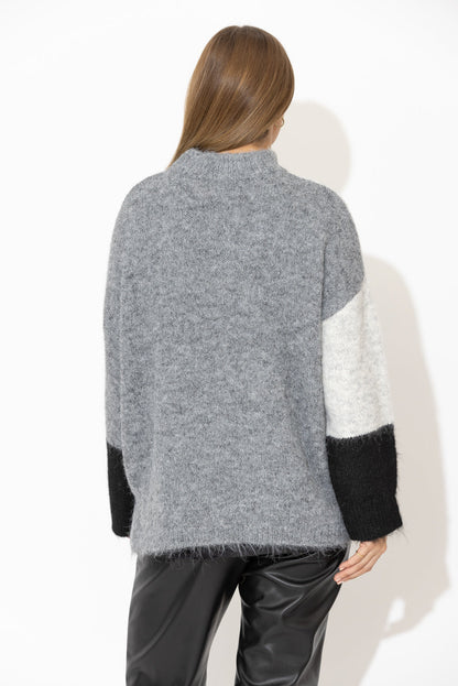 Charcoal Fluffy Patchwork Jumper