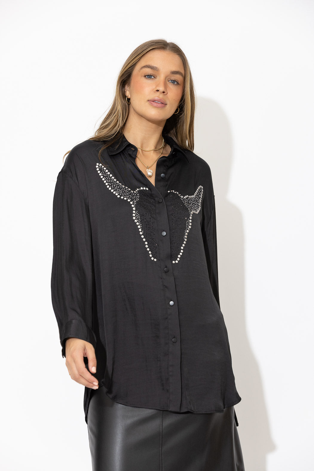 Black Studded Oversized Shirt