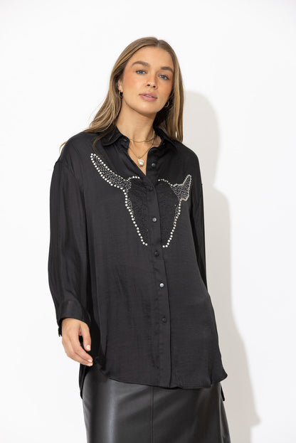 Black Studded Oversized Shirt