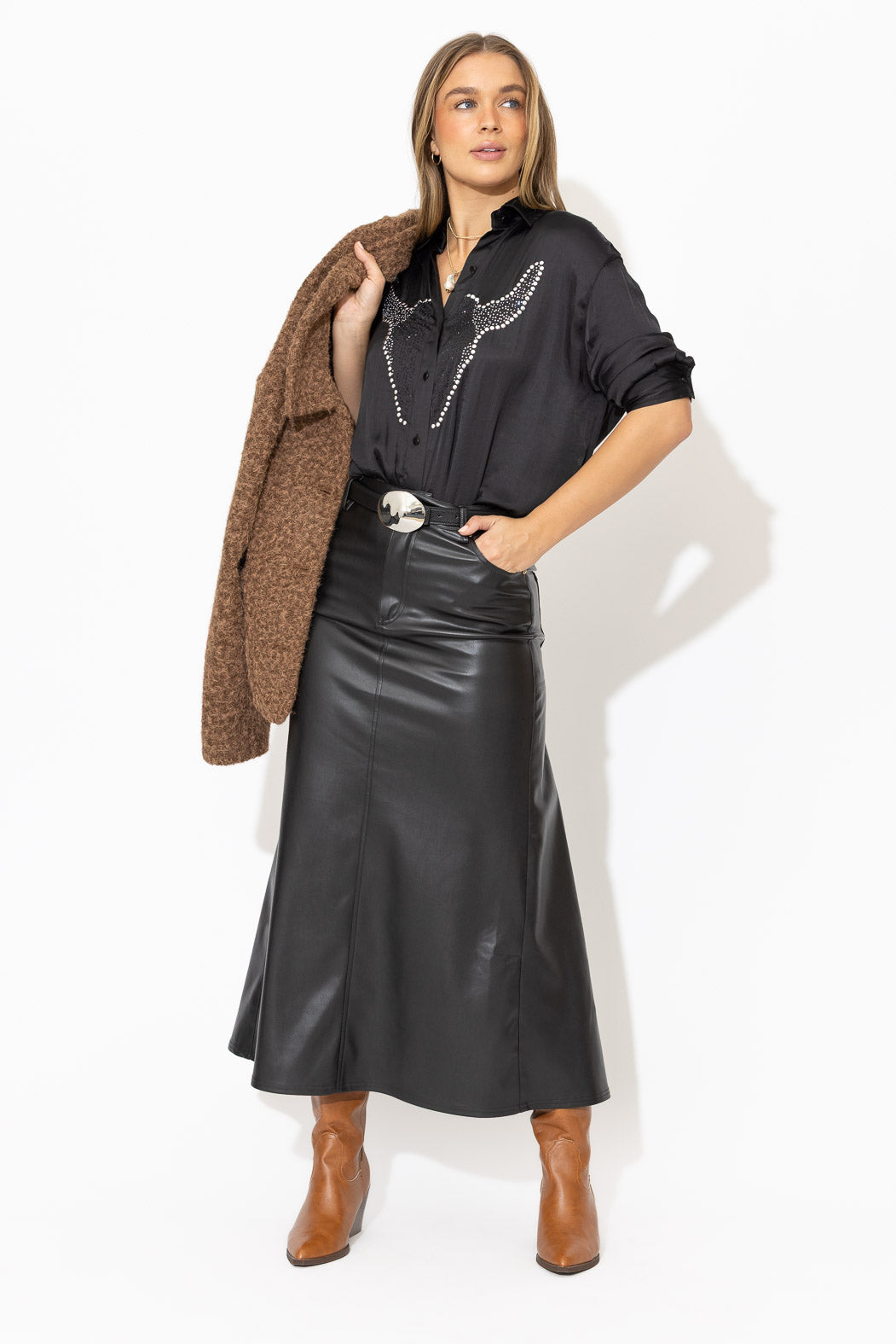 Black Studded Oversized Shirt