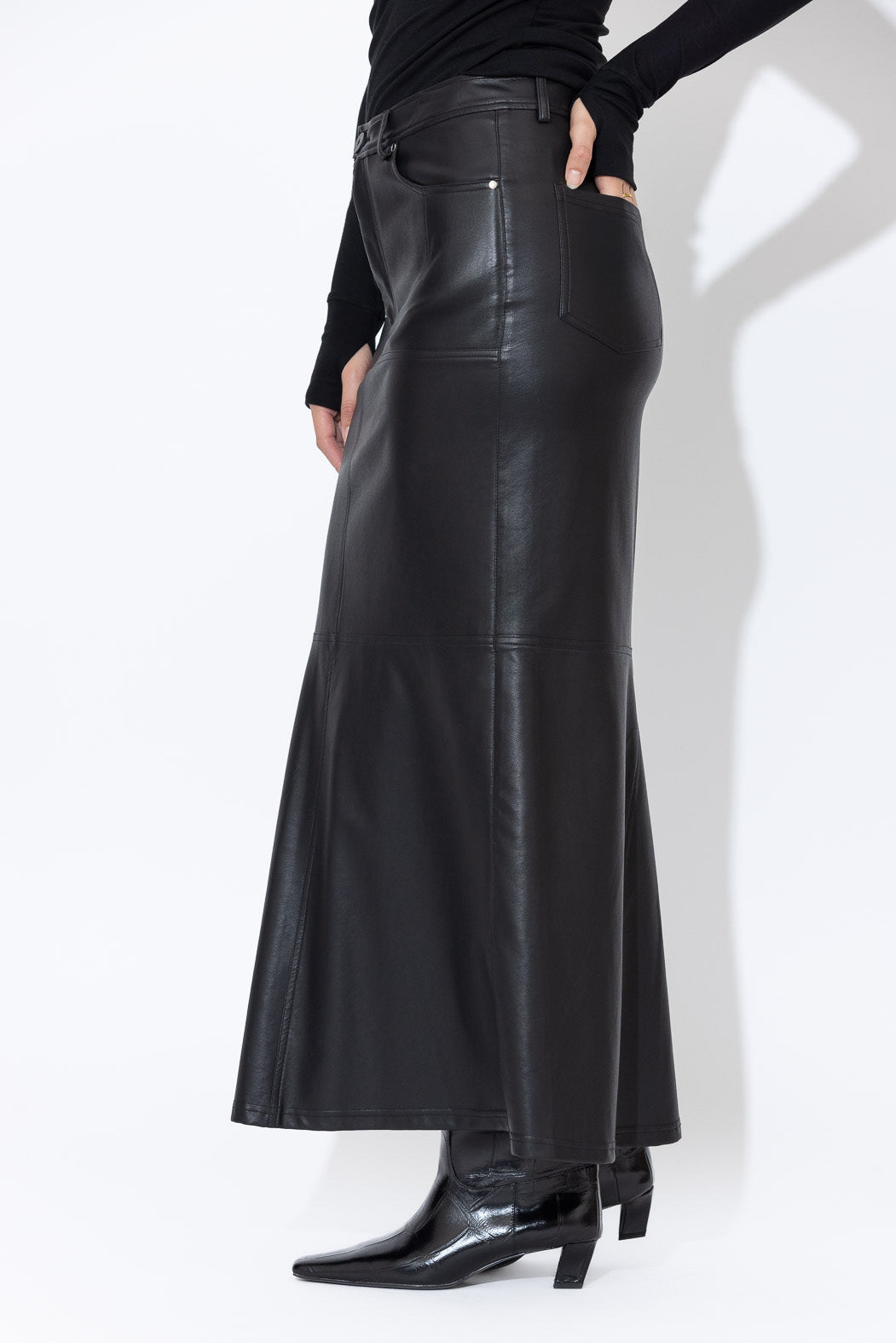 Black Faux Leather Fishtail Skirt