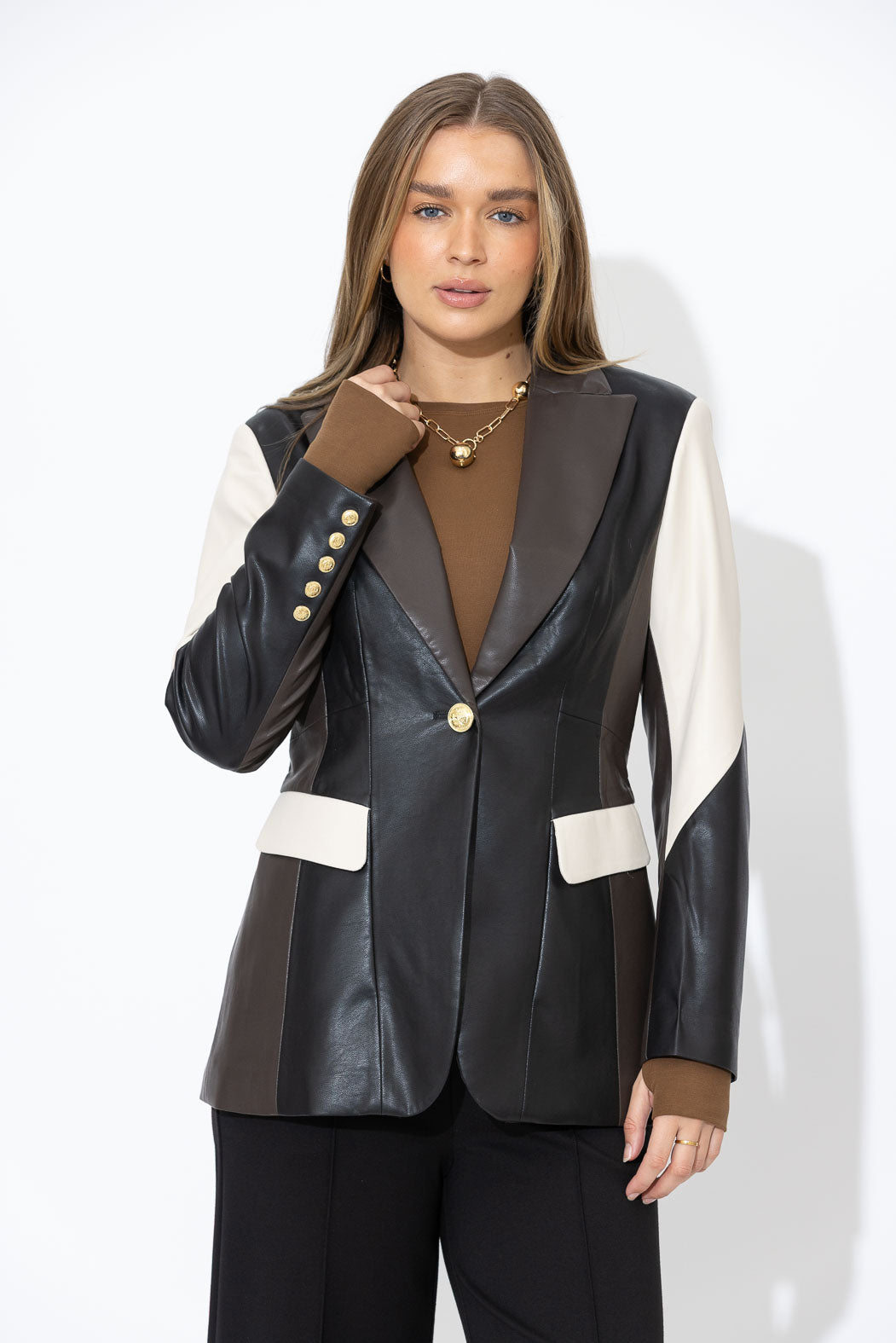 Black/Vanilla Faux Leather Mia Blazer
