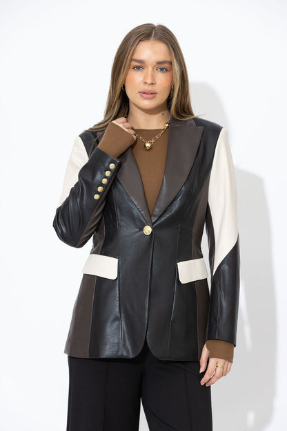 Black/Vanilla Faux Leather Mia Blazer