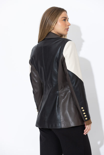 Black/Vanilla Faux Leather Mia Blazer