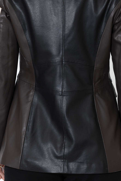 Black/Vanilla Faux Leather Mia Blazer