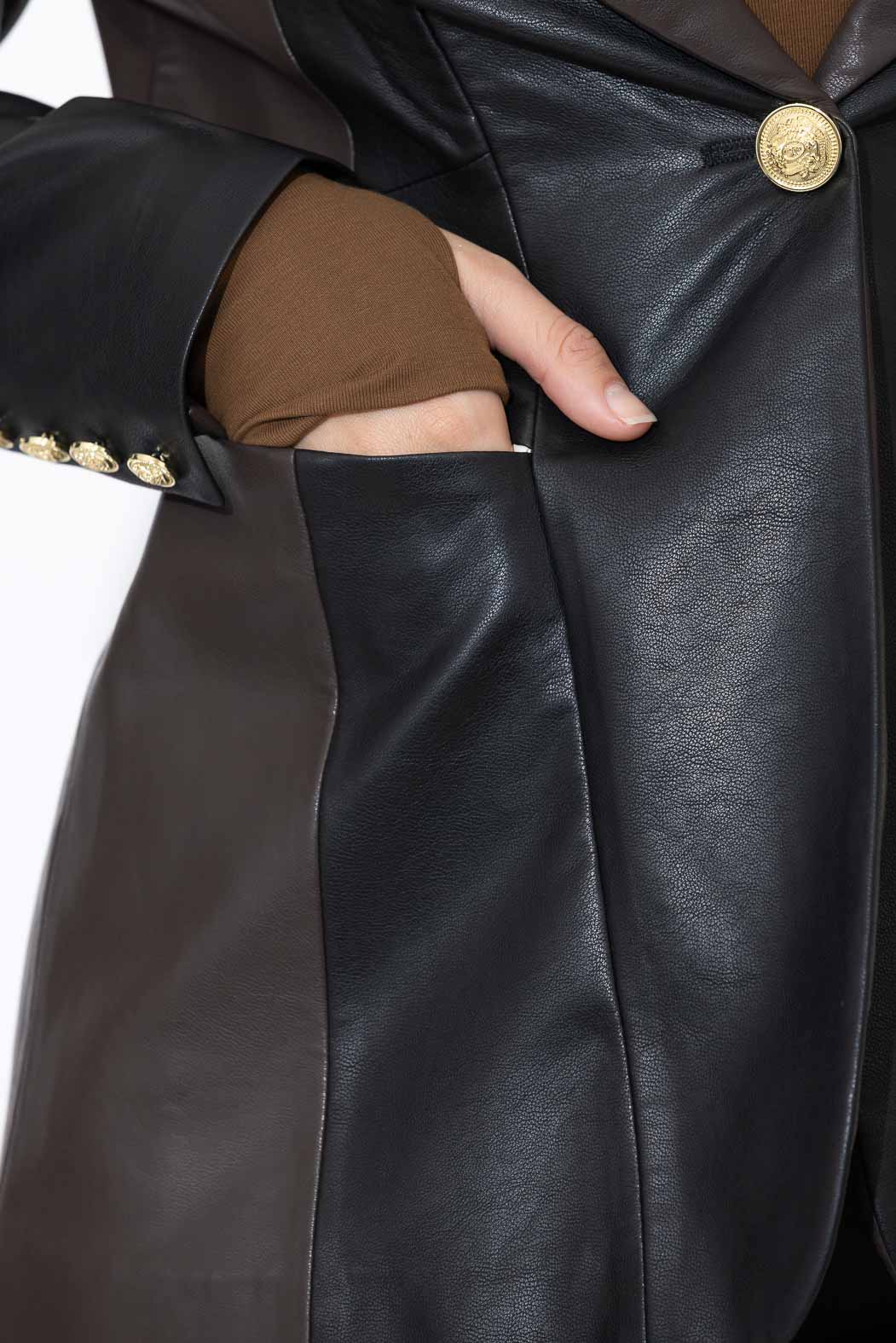 Black/Vanilla Faux Leather Mia Blazer
