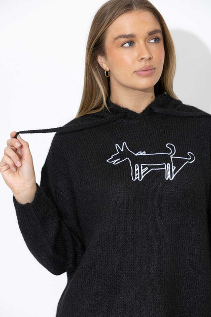 Black Top Dog Hooded Jumper