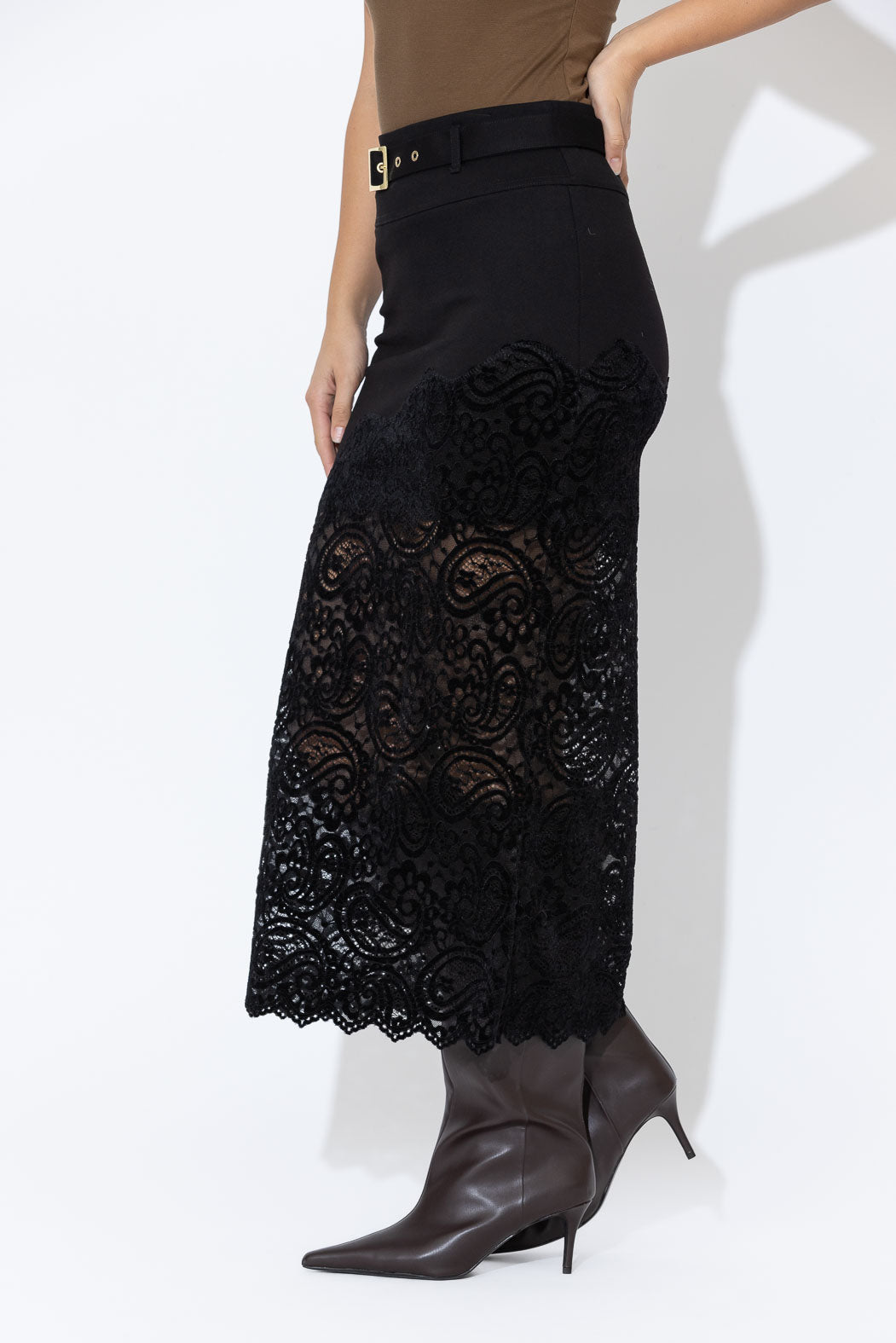 Black Ponte Lace Skirt
