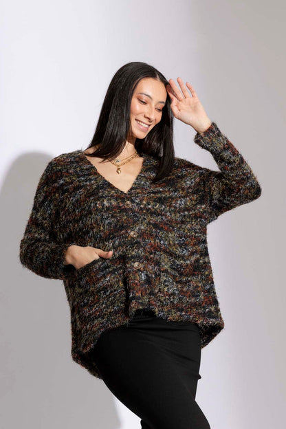 Black Speckle Pocket Cardi- SALE