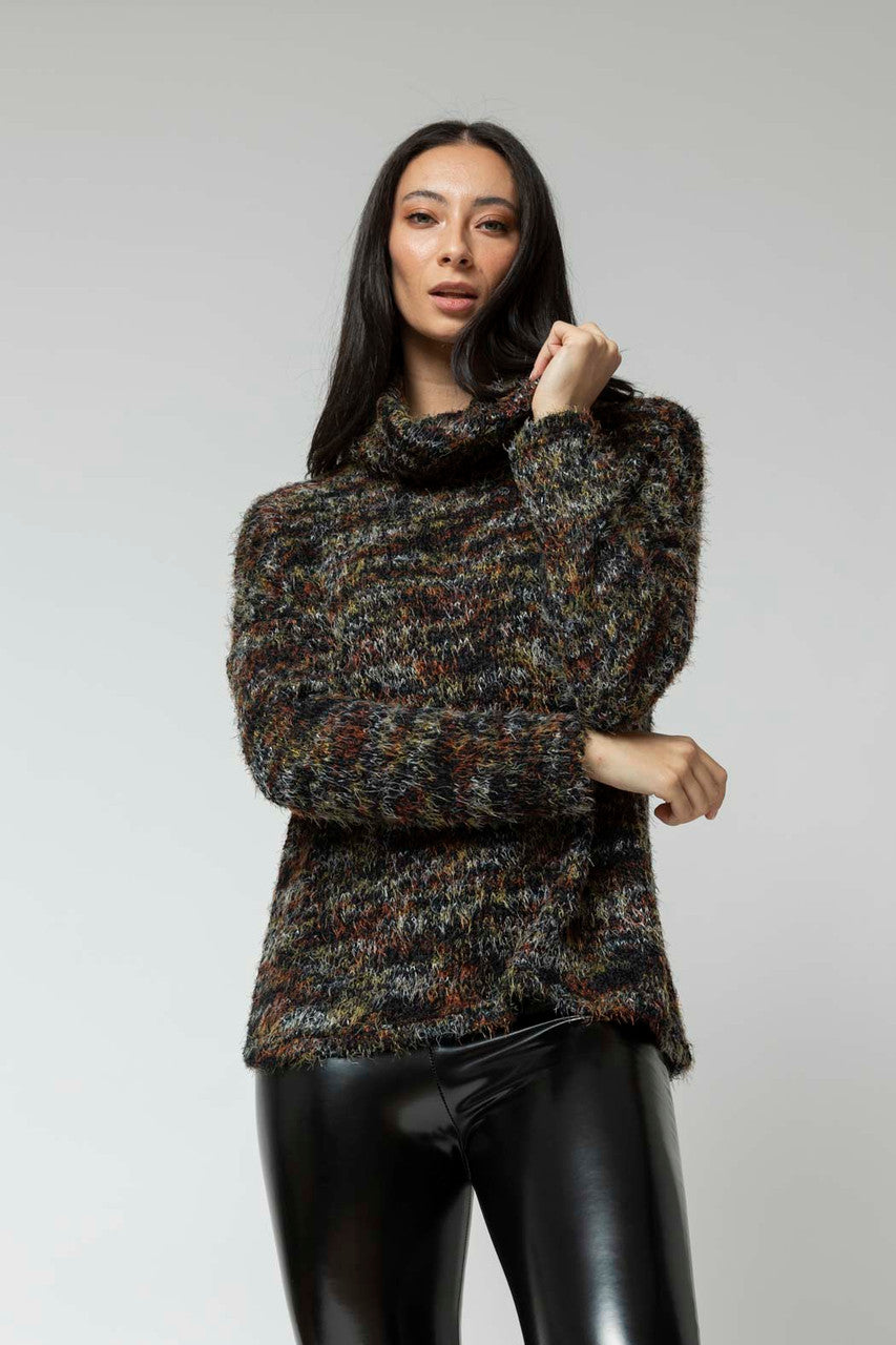 Black Speckle Fluffy Roll Neck Jumper
