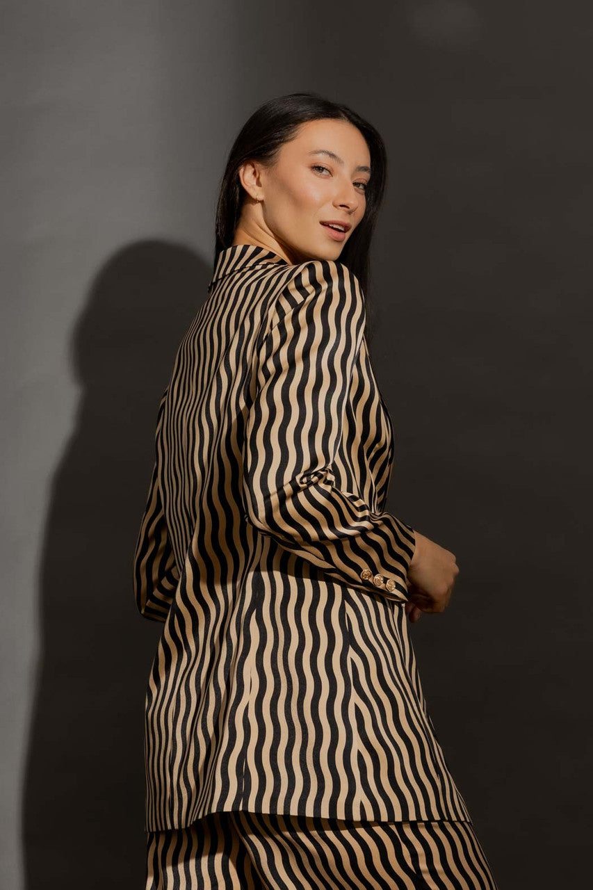 Beige/Black Wave Print Blazer Beige/Black Wave