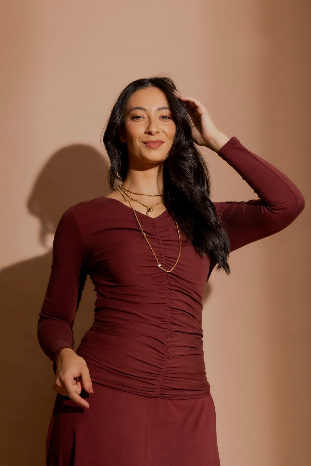 Burgundy Tencel Ruched Top