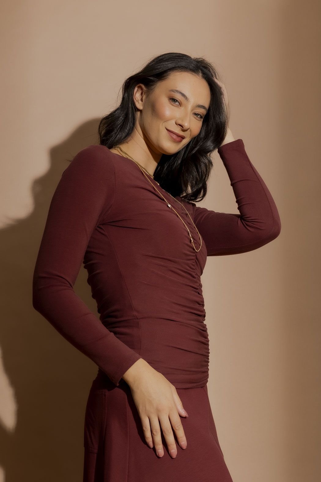 Burgundy Tencel Ruched Top