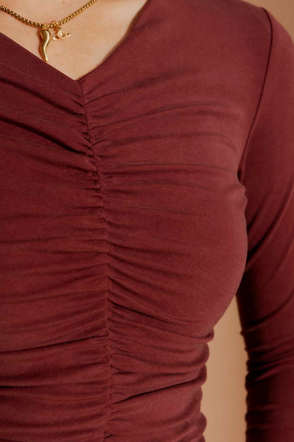 Burgundy Tencel Ruched Top