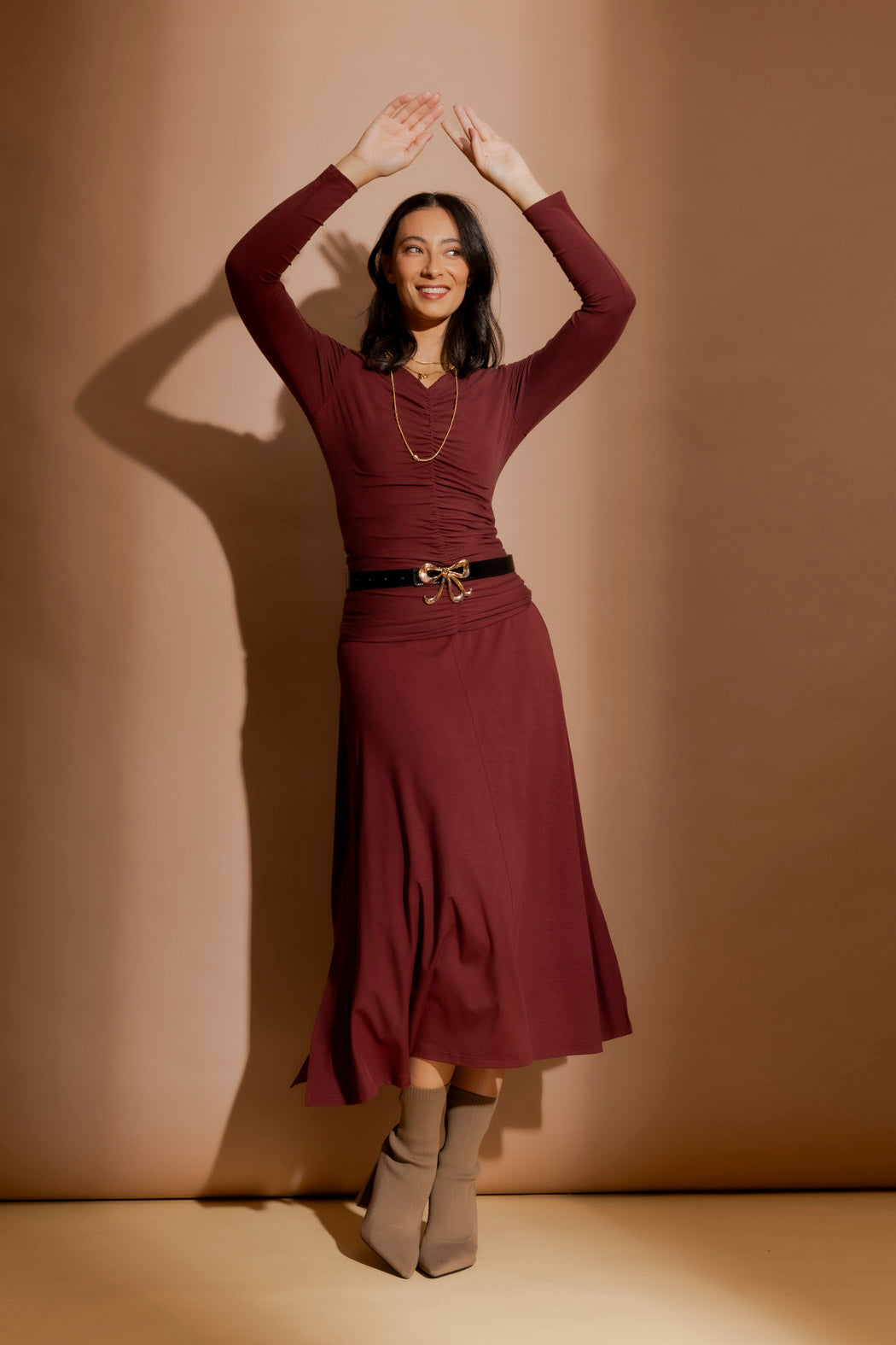 Burgundy Tencel Ruched Top